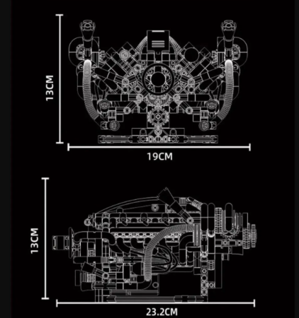 Конструктор KXING K96213 — Моторизованная модель V8 двигателя, 770 деталей
